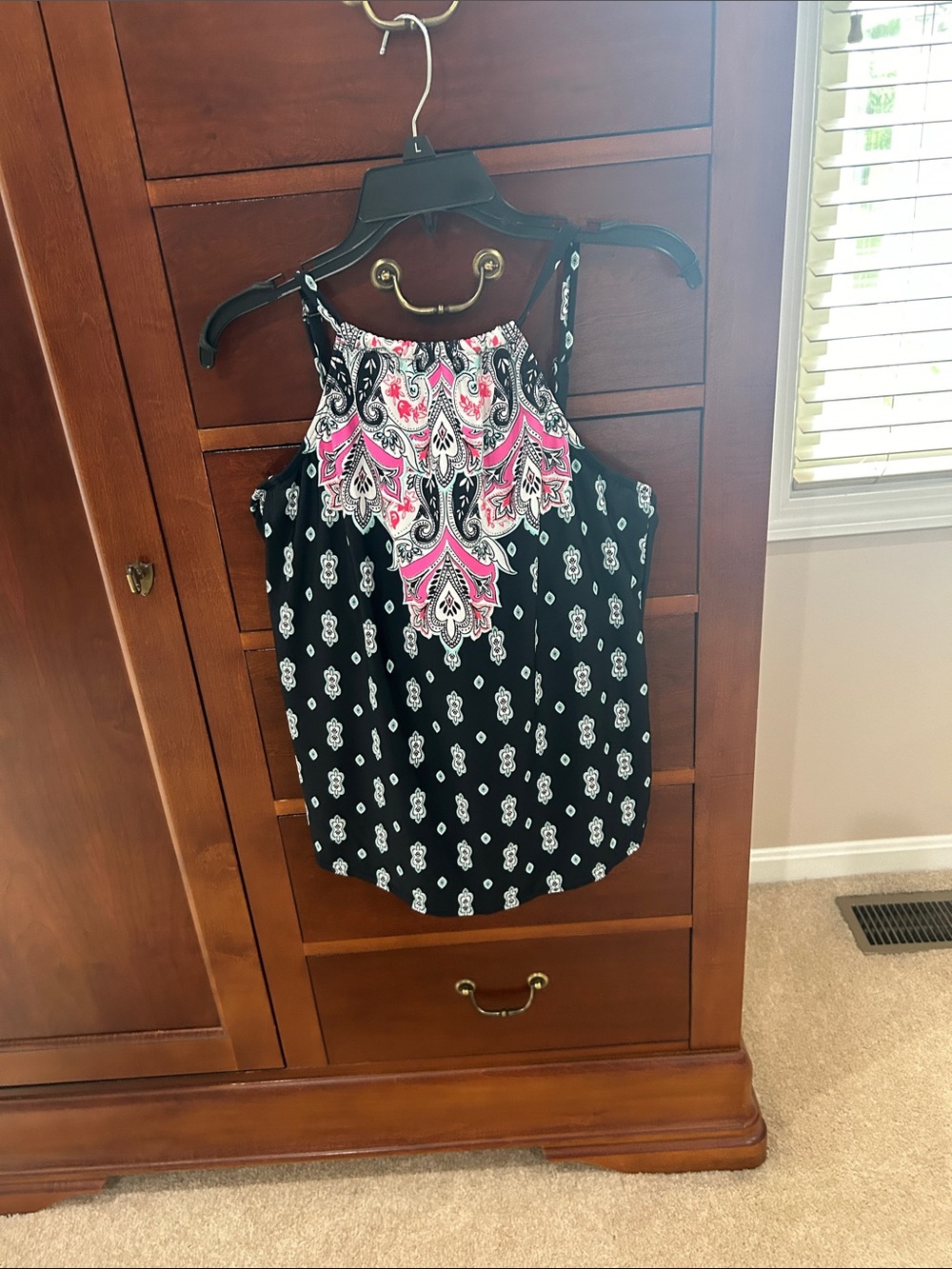 Island Escape Black Halter Swim Camisole with Pink & White Paisley